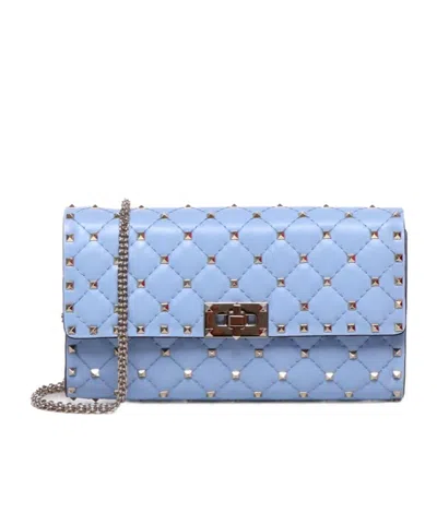 Valentino Garavani Rockstud Spike Leather Crossbody Bag In Blue