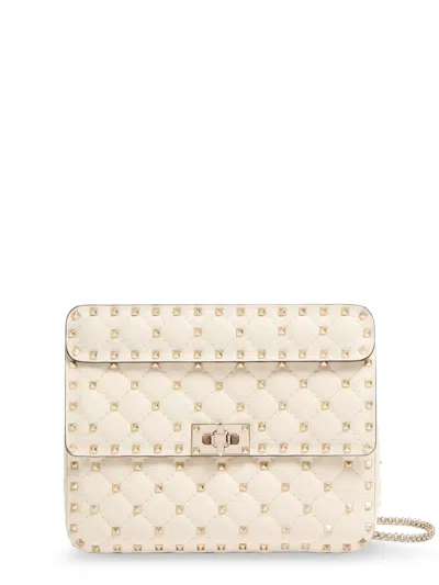 Valentino Garavani Rockstud Spike Leather Crossbody Bag With Iconic All-over Studs In White