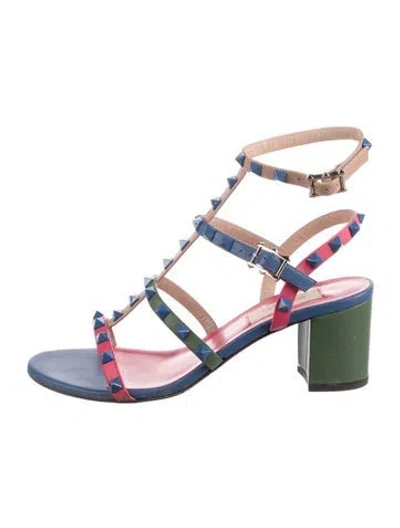 Pre-owned Valentino Garavani Rockstud Spike Leather Gladiator Sandals In Multi
