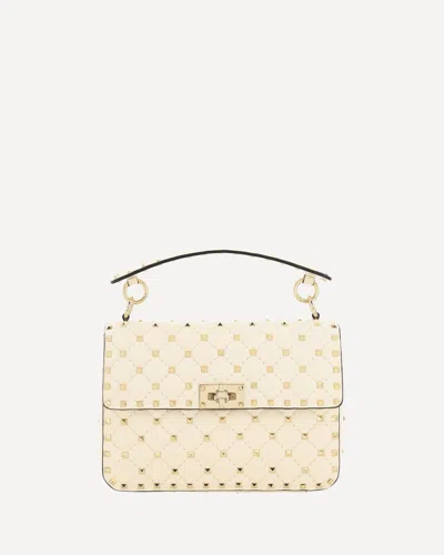 Valentino Garavani Ivory Nappa Leather Medium Rockstud Spike Handbag In Neutral