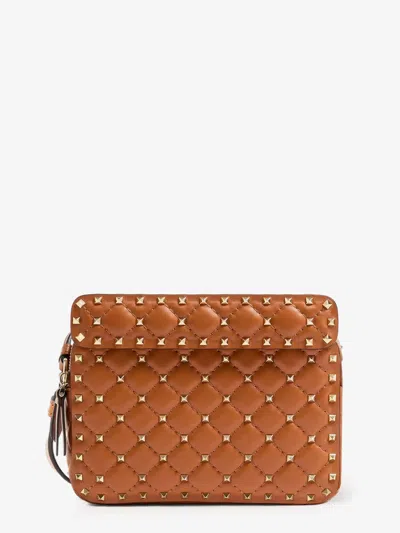Valentino Garavani Rockstud Spike Leather Shoulder Bag In Brown