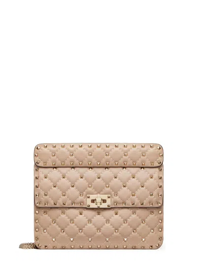 Valentino Garavani Rockstud Spike Leather Shoulder Bag In Sand