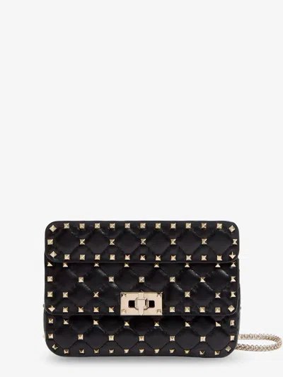 Valentino Garavani Rockstud Spike Leather Shoulder Bag With Iconic All-over Studs In Black