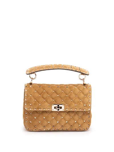 Valentino Garavani Rockstud Spike Medium Suede Bag In Brown