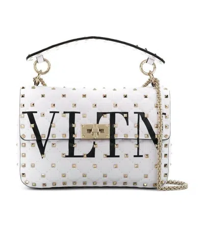 Valentino Garavani Rockstud Spike Medium Chained Shoulder Bag In White