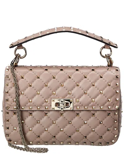Valentino Garavani Valentino Rockstud Spike Medium Leather Shoulder Bag In Beige