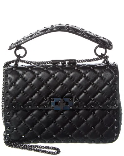 Valentino Garavani Rockstud Spike Medium Leather Shoulder Bag In Black