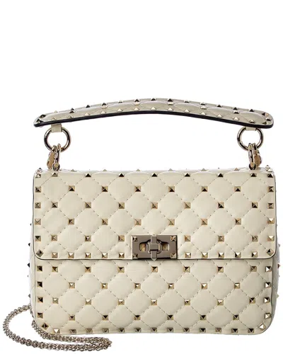 Valentino Garavani Valentino Rockstud Spike Medium Leather Shoulder Bag In White