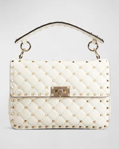 Valentino Garavani Rockstud Spike Medium Quilted Top-handle Bag In Ivory