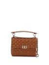 Valentino Rockstud Spike Leather Shoulder Bag In Brown