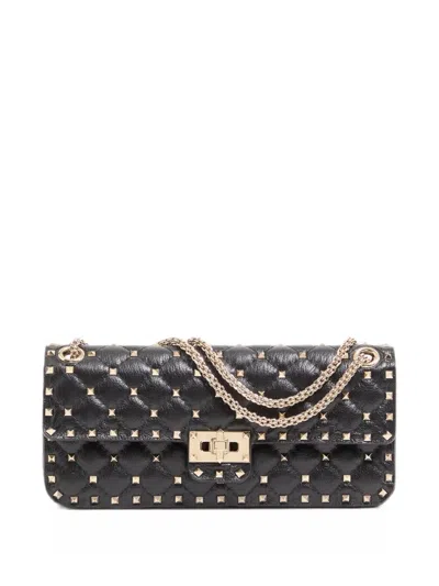 Valentino Garavani Rockstud Spike Studded Quilted Leather Shoulder Bag In Black