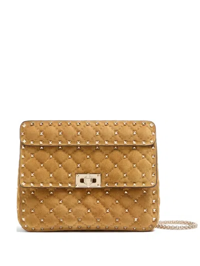 Valentino Garavani Rockstud Spike Medium Suede Bag In Neutral