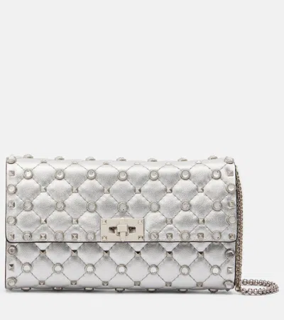 Valentino Garavani Rockstud Spike Chain Quilted Leather Crossbody Bag In Gray