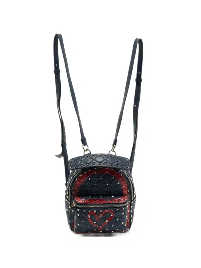 Pre-owned Valentino Garavani Rockstud Spike Quilted Backpack In Blue