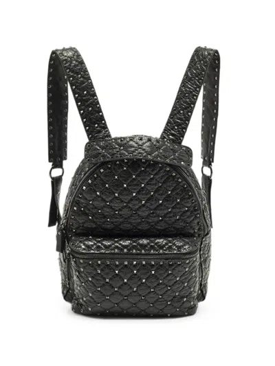 Pre-owned Valentino Garavani Rockstud Spike Quilted Leather Backpack In Black