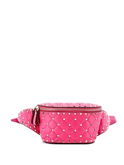 Pre-owned Valentino Garavani Rockstud Spike Quilted Leather Belt Bag In Pink