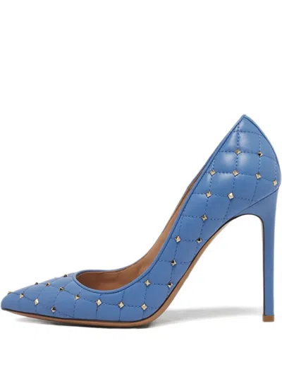 Pre-owned Valentino Garavani Rockstud Spike Quilted Leather Pumps In Blue