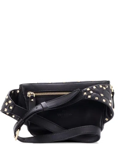 Pre-owned Valentino Garavani Rockstud Spike Quilted Leather Small Belt Bag In Black