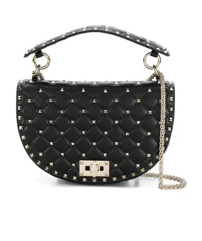 Valentino Garavani Rockstud Spike Saddle Shoulder Bag In Black