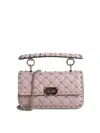Valentino Beige Leather Small Rockstud Spike Top Handle Bag In Nude & Neutrals