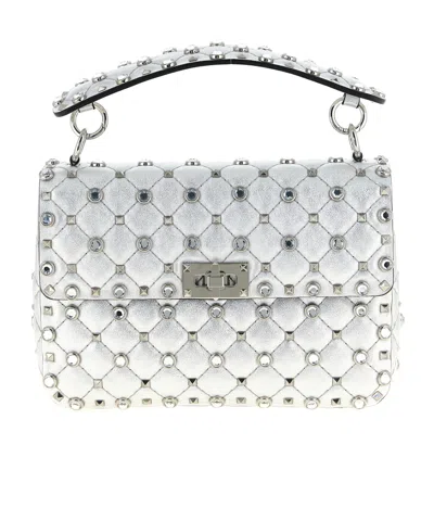 Valentino Garavani Rockstud Spike Shoulder Bag In Silver