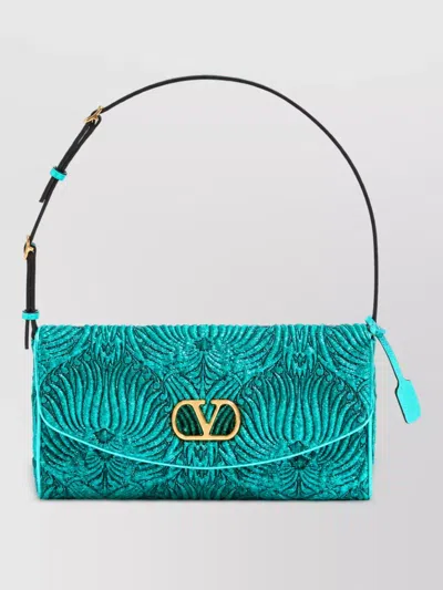 Valentino Garavani Rockstud Spike Silk Clutch Bag In Blue