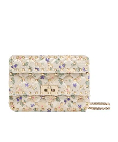 Valentino Garavani Rockstud Spike Small Jacquard Bag In Nude