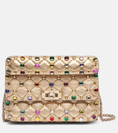 Valentino Garavani Rockstud Spike Small Leather Crossbody Bag In Gold