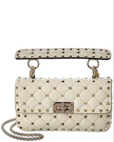 Valentino Garavani Valentino Rockstud Spike Small Leather Shoulder Bag In White