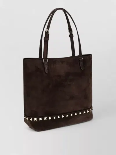 Valentino Garavani Rockstud Spike Small Leather Tote Bag In Brown