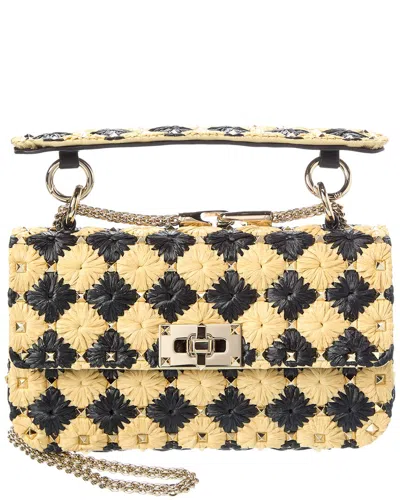 Valentino Garavani Valentino Rockstud Spike Small Raffia Shoulder Bag In Yellow