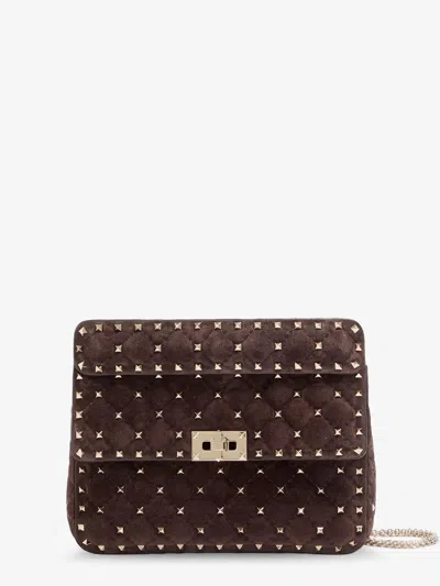 Valentino Garavani Rockstud Spike Suede Crossbody Bag With Iconic All-over Studs In Brown