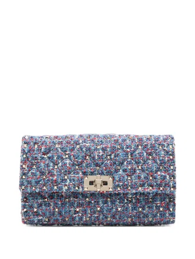 Valentino Garavani Rockstud Spike Tweed Shoulder Bag In Blue