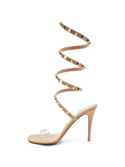 Pre-owned Valentino Garavani Rockstud Spiral Sandals In White