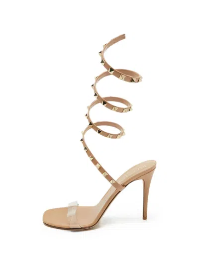Pre-owned Valentino Garavani Rockstud Spiralling Sandals In Neutral