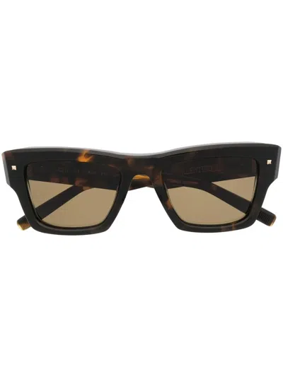 Valentino Garavani Brown Tortoise Acetate Sunglasses In Black