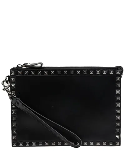 Valentino Garavani Valentino Rockstud Strap Clutch (authentic Pre-loved) In Black