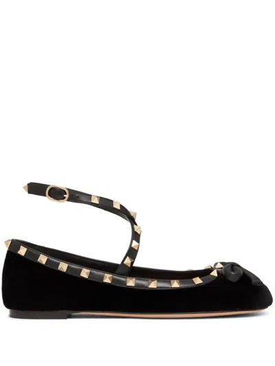 VALENTINO GARAVANI ROCKSTUD VELVET BALLET FLATS