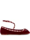 Valentino Garavani Rockstud Velvet Ballerina Woman Cherry Red 39