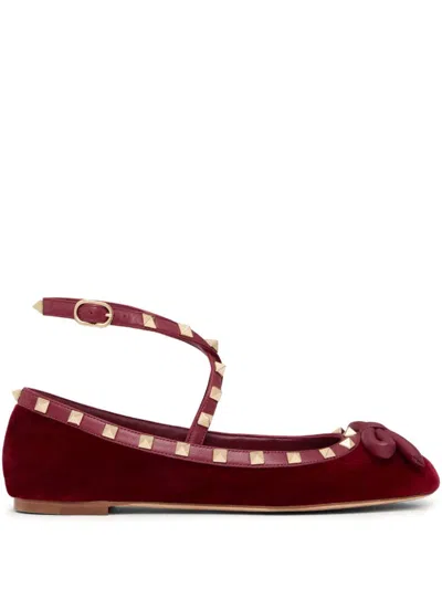 Valentino Garavani Rockstud Velvet Ballerina Woman Cherry Red 39