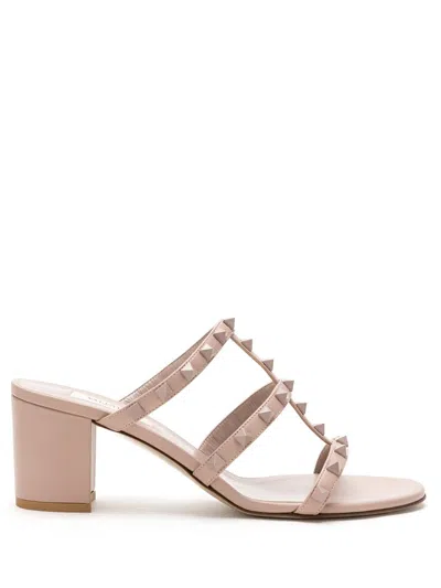 Valentino Garavani Rockstud T. 60 Strappy Mules In Cinnamon Roses/mint Milk