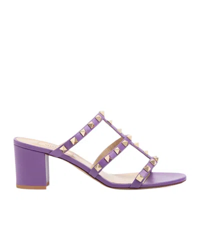 Valentino Garavani Valentino Rockstud Strappy Heeled Mules In Purple