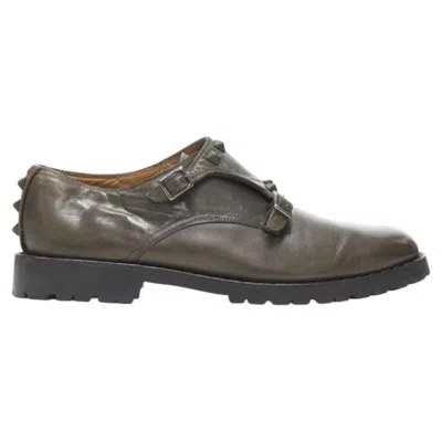 Pre-owned Valentino Garavani Valentino Rockstud Stud Embellished Strap Dual Buckle Monk Brogue Loafer Eu42 In Gray