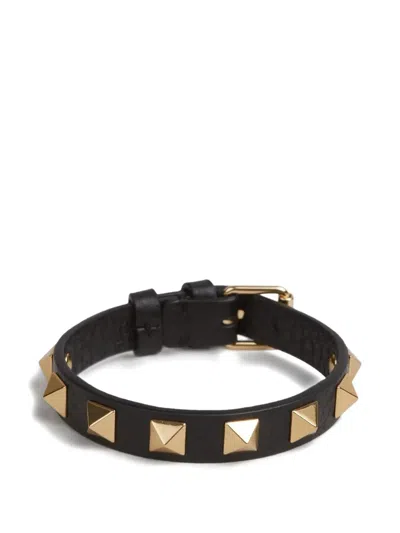 Valentino Garavani Rockstud Calf Leather Bracelet In Black