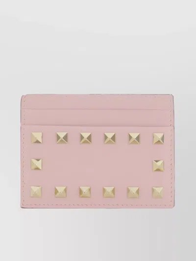 Valentino Garavani Rockstud Studded Calfskin Card Holder In Pink