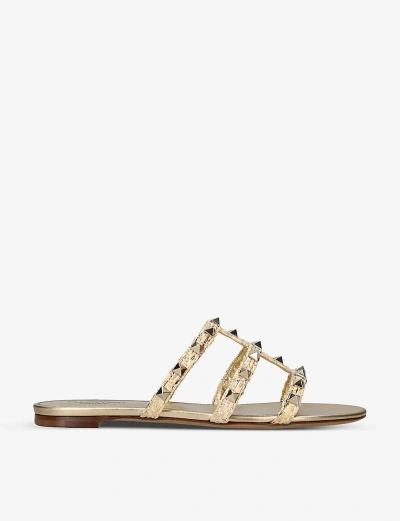 Valentino Garavani Rockstud Studded Leather Sandals In Gold