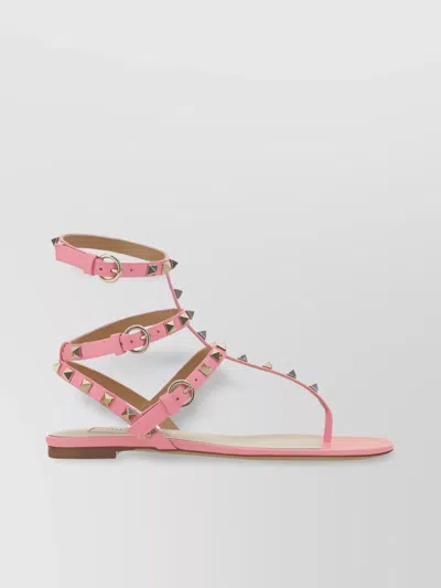 Valentino Garavani Rockstud Studded Leather Strappy Sandals In Pink