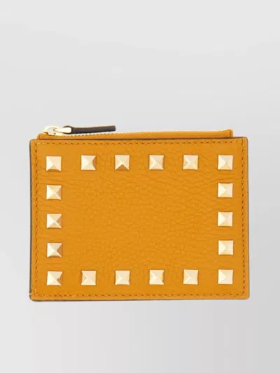 Valentino Garavani Rockstud Studded Leather Wallet In Yellow