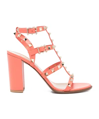 Valentino Garavani Rockstud Studded Strap Sandals In Orange