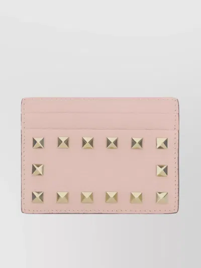 Valentino Garavani Rockstud Card Holder In Rose Quartz